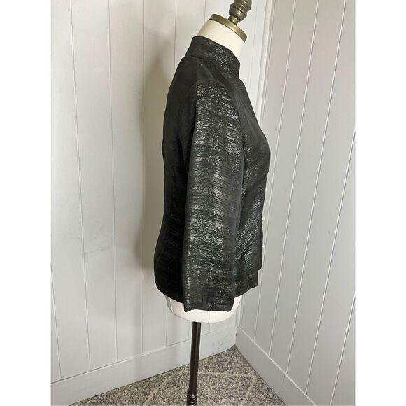 Eileen Fisher Women's S Black Grey 100% Silk Ripple 3/4 Sleeve Pearl Button Top - Picture 4 of 11